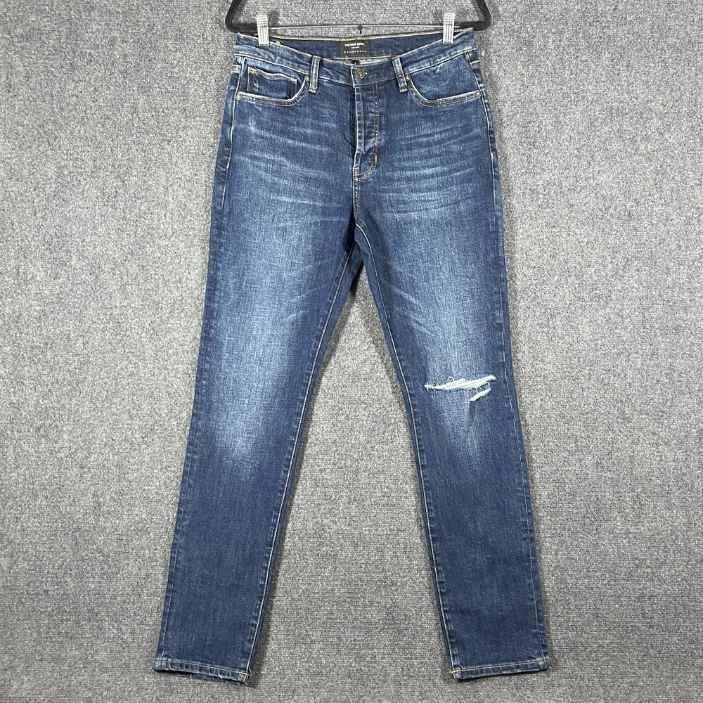 Earnest Sewn Bryant Slouchy Distressed Jeans Dark Wash Blue Button Fly Men 32x32